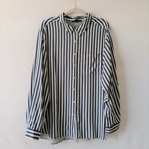 Jane Delancey Womens White Blue Roll Tab Sleeve Striped Button Up Shirt Size 3X